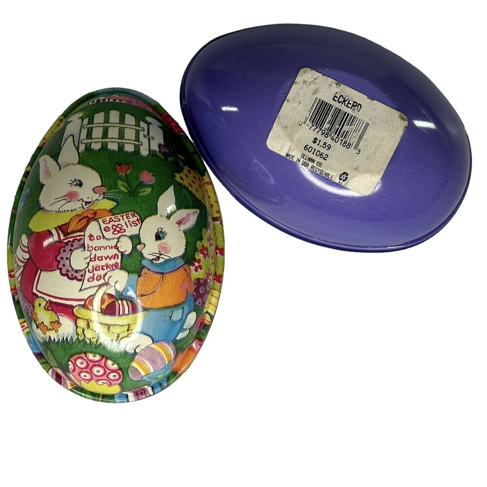 Vintage Plastic Easter Egg Candy Container Bunny Eckerd Trinket 6 x 4 USA Ullman